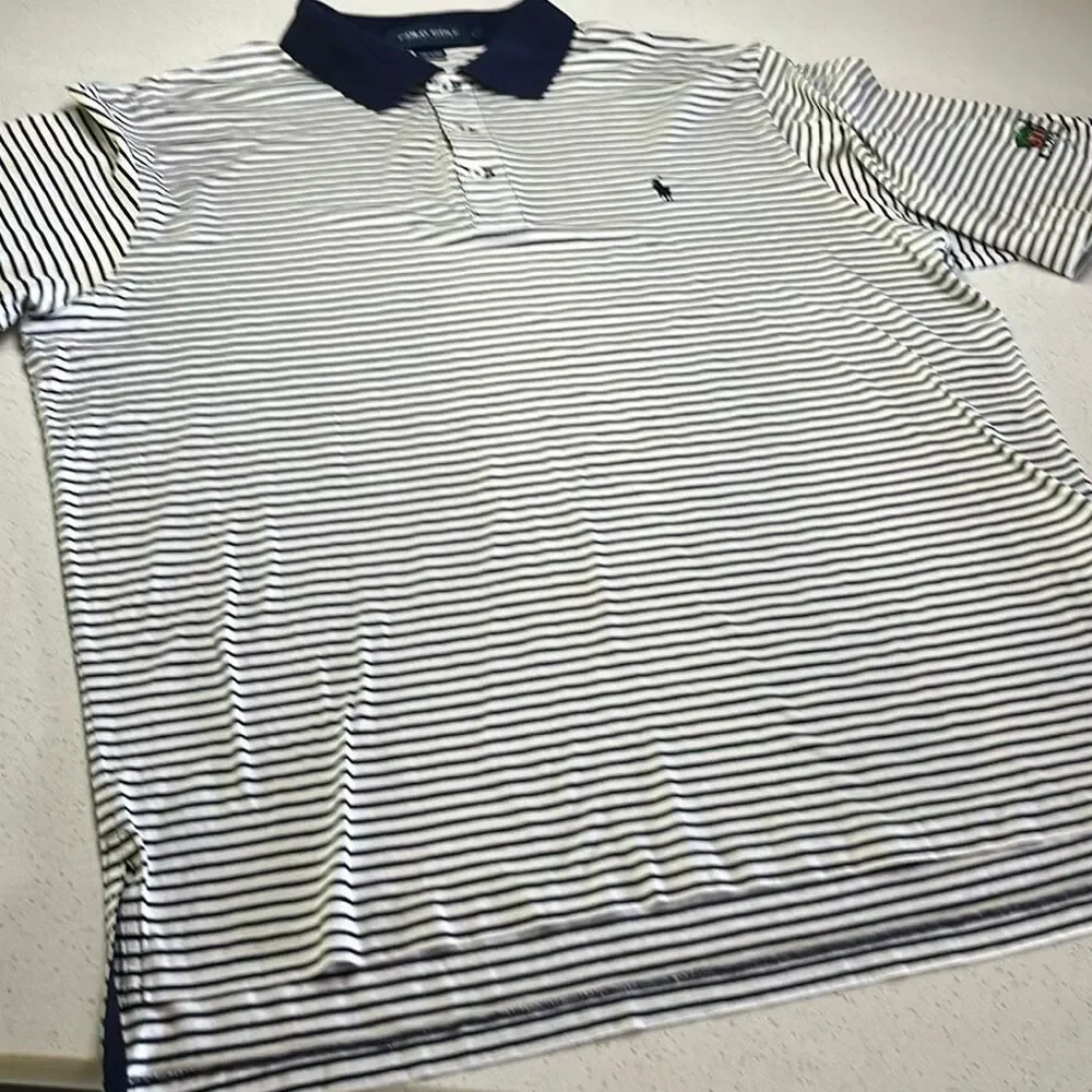 Polo Golf Ralph Lauren Striped Polo Shirt Mens Large Left sleeve logo